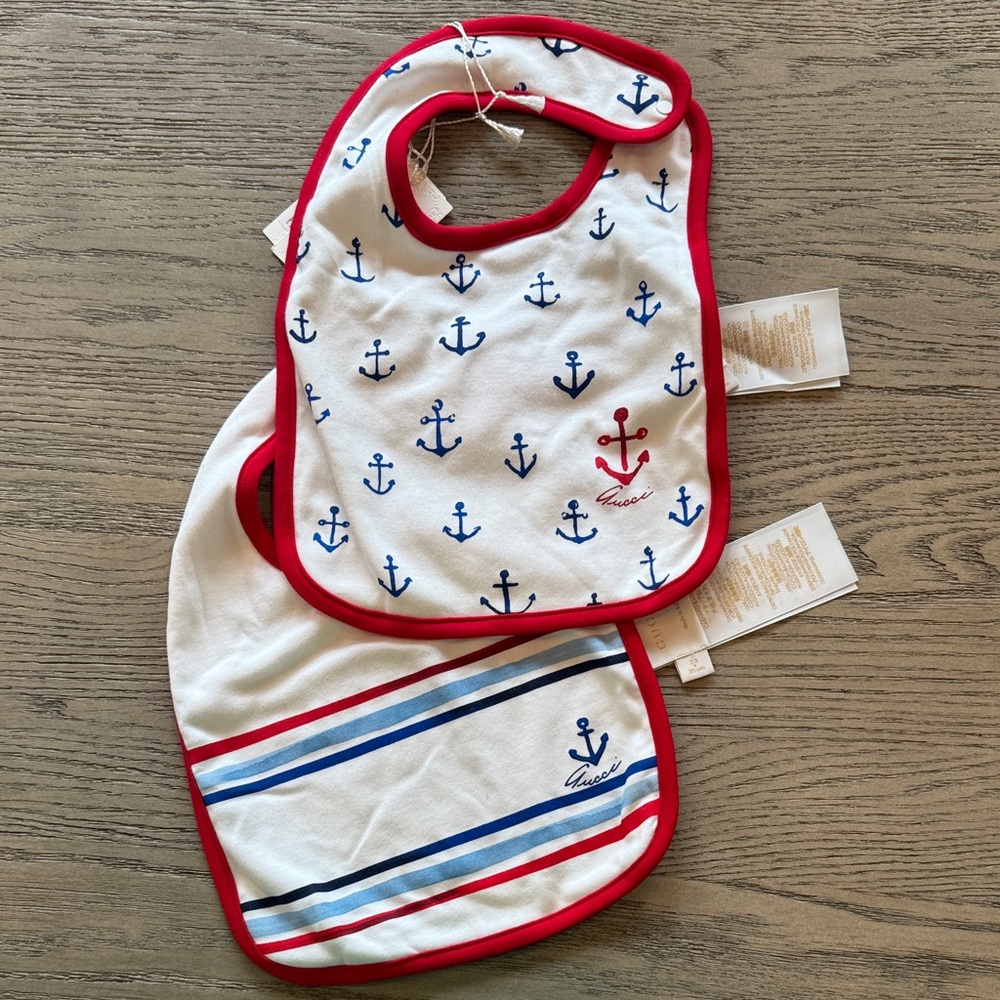 Gucci Nautical Anchor Baby Bib Set - Red and Blue
